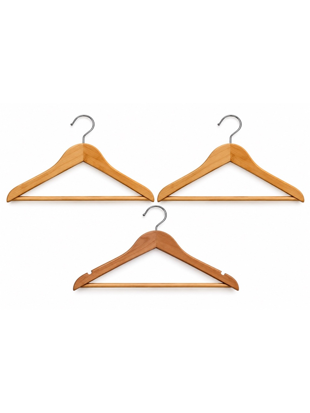 Set of 3 Wooden Clothes Hangers w/ Pants Bars – 1 Notched Hanger